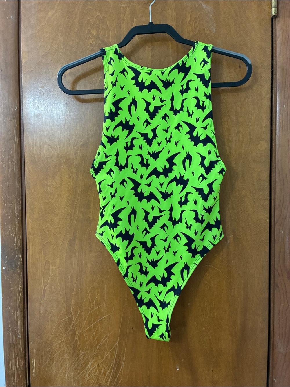 Neon Green Bat Print Bodysuit - Unbranded